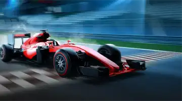 Гоночный болид на трассе с логотипом Kush Casino, подчёркивающий участие казино в скоростных соревнованиях.